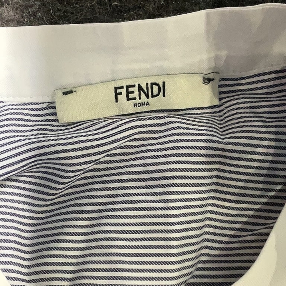 Fendi Striped Cotton Mock Neck Button Blouse - EU 42 / US 6 - EUC - Picture 12 of 13